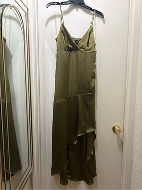 Wild Fable Olive Satin High-Low Slip Dress